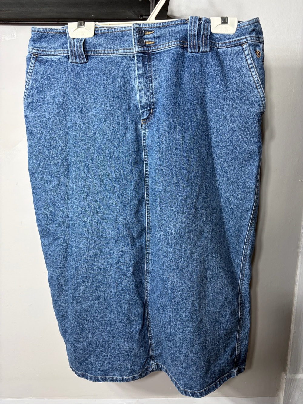 Vintage Duck Head Denim Midi Skirt Medium Wash Blue Jean Split Long